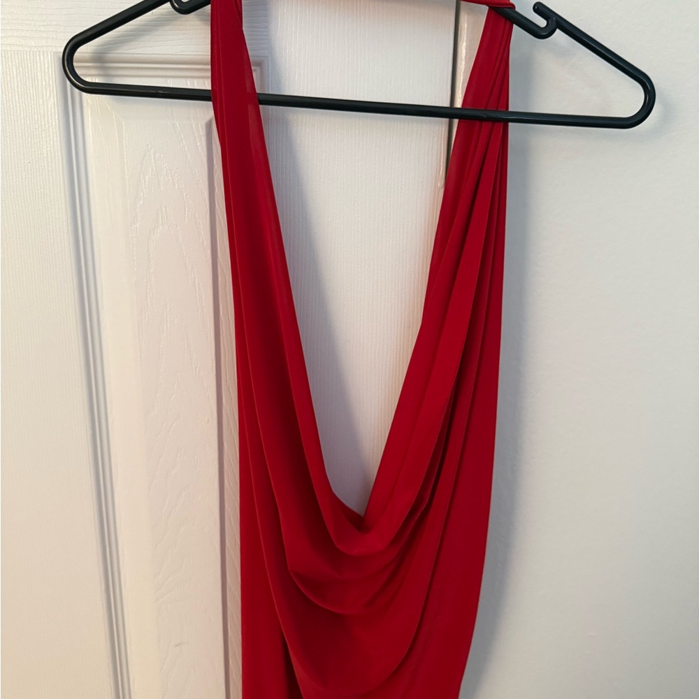 Red Draped Cowl Neck Camisole